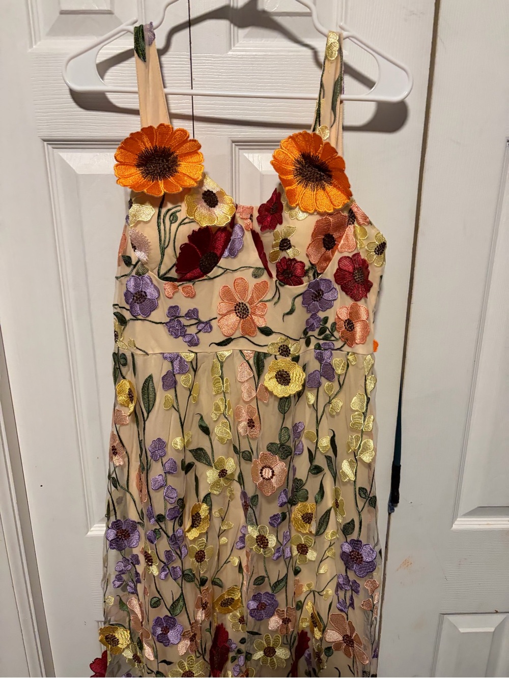 Girls Floral Embroidered Cream Dress with Orange Accents
